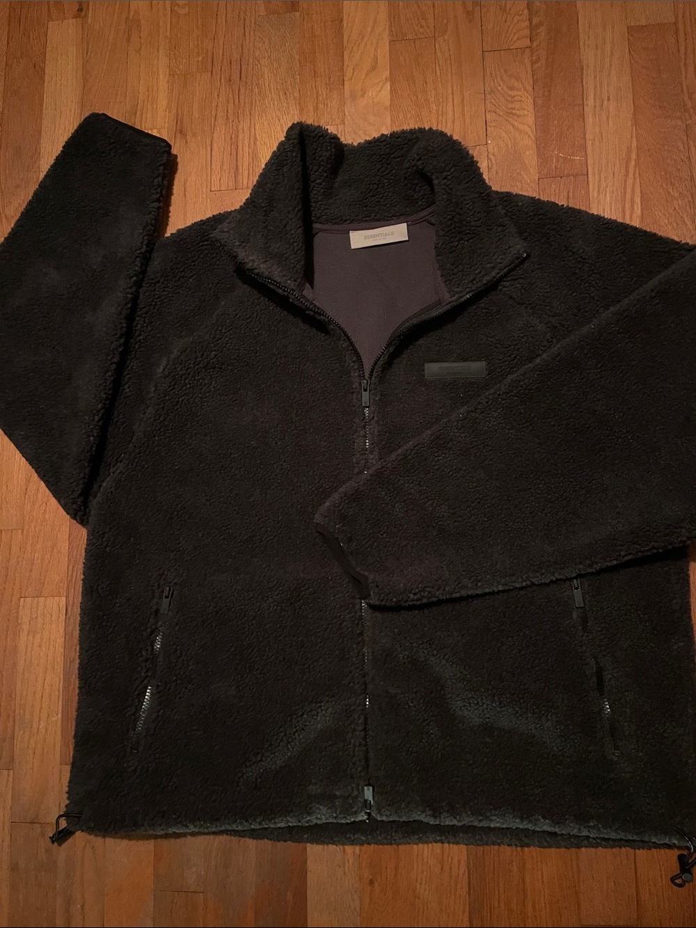 Essentials Black Sherpa Zip-Up Sweater